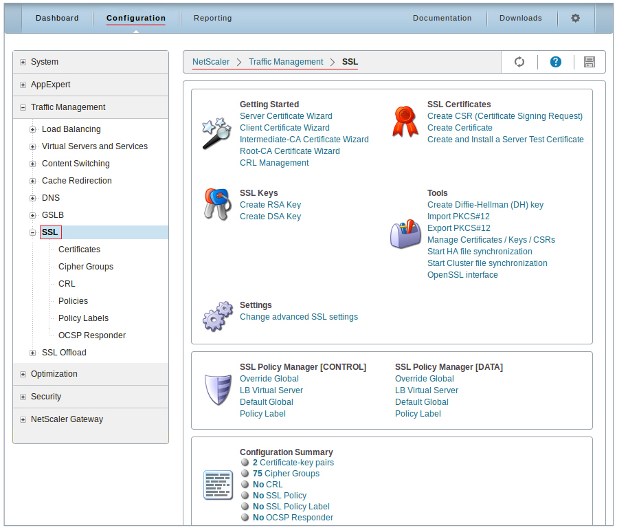 Navigate to SSL Configuration - Traffic Management - SSL