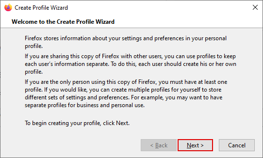 Create Profile Wizard