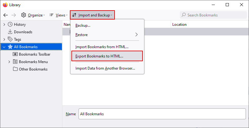 Export Bookmarks to HTML