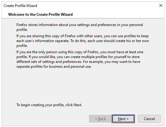 Firefox Creating Your Profile Wizard