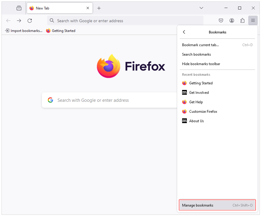 Firefox Manage Bookmarks