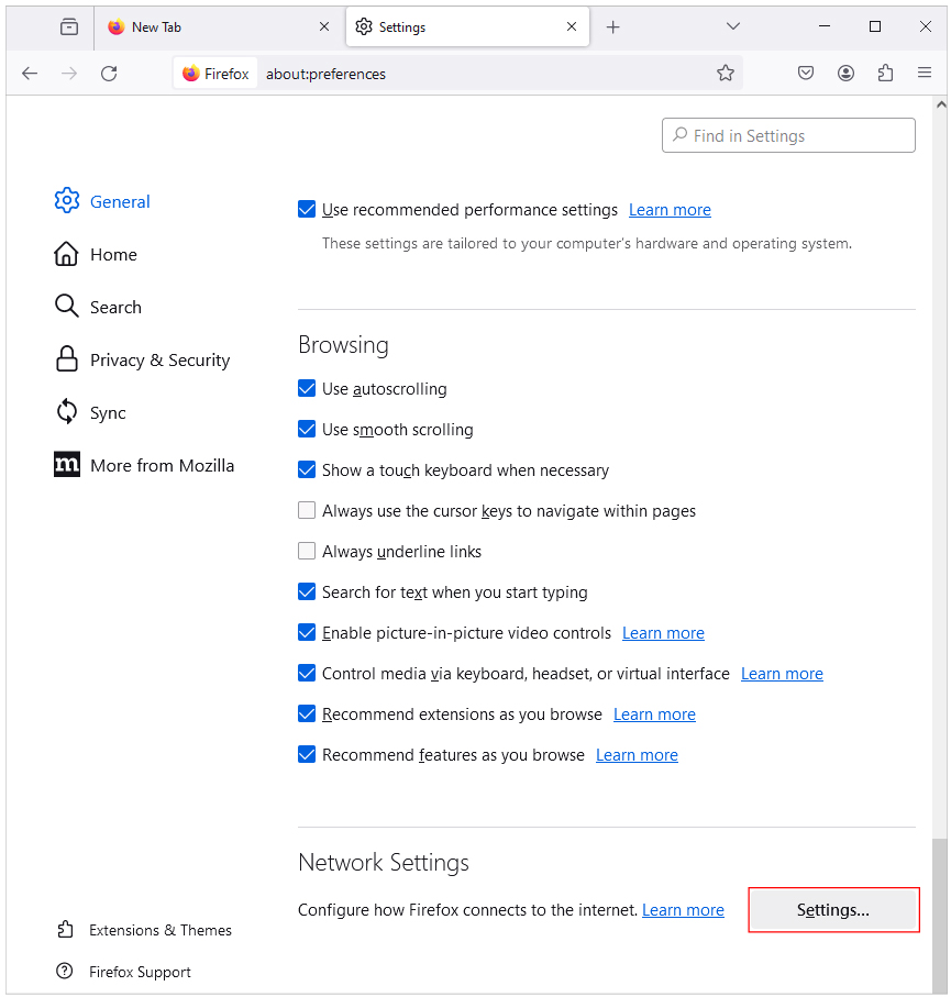 Firefox Network Settings