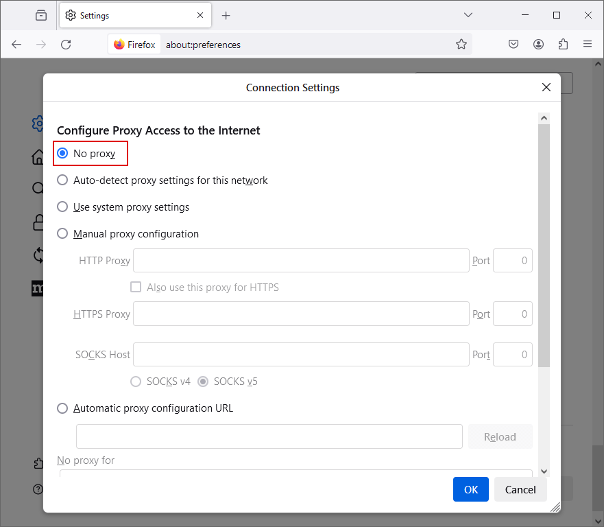 Firefox No proxy
