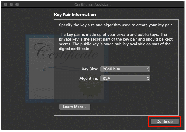 Key pair information - SSL Installation Guide in Apple macOS Server