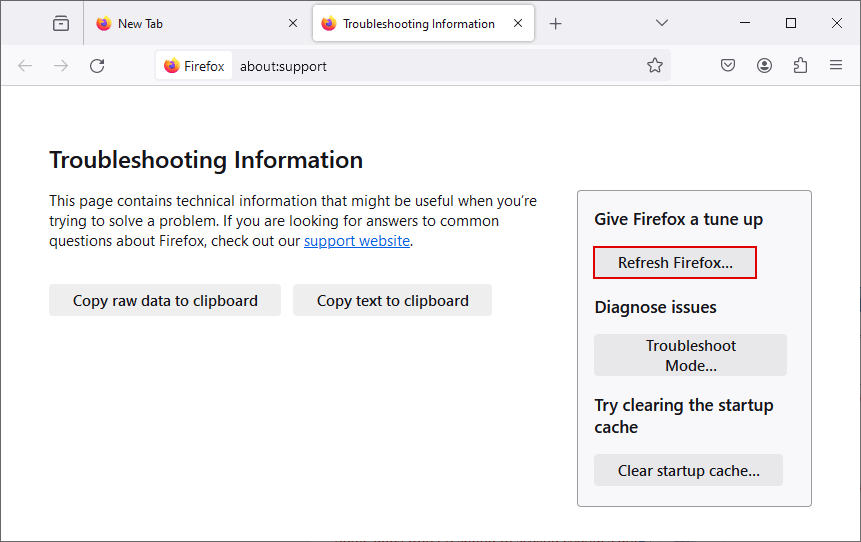 Refresh Firefox
