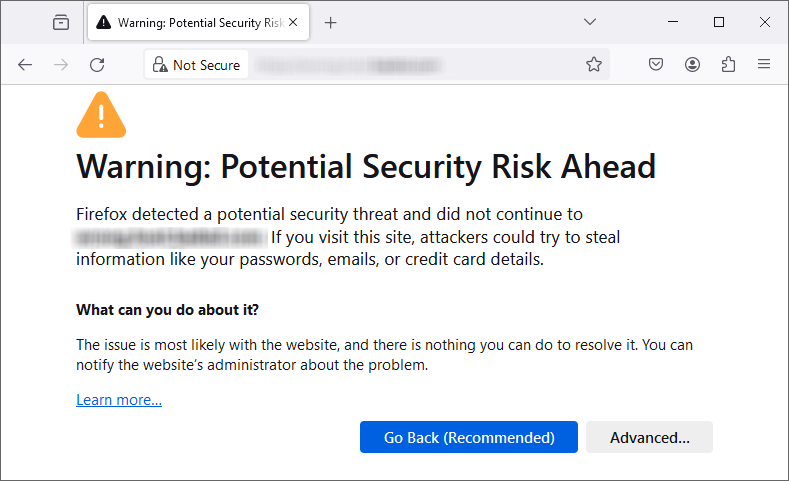 NET::ERR_CERT_COMMON_NAME_INVALID Error Mozilla Firefox Browser