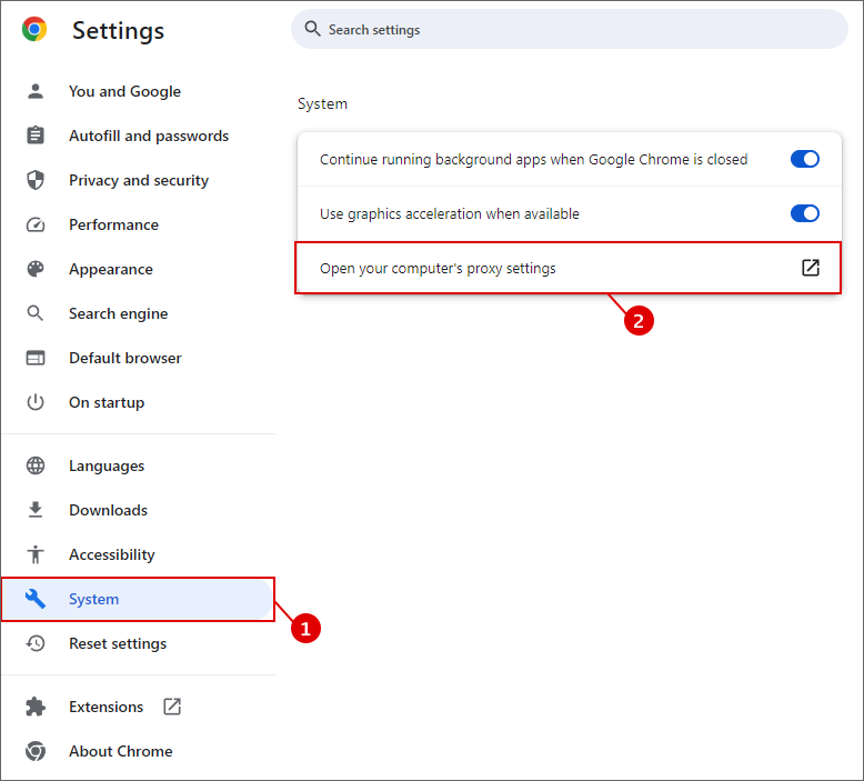 computer’s proxy settings