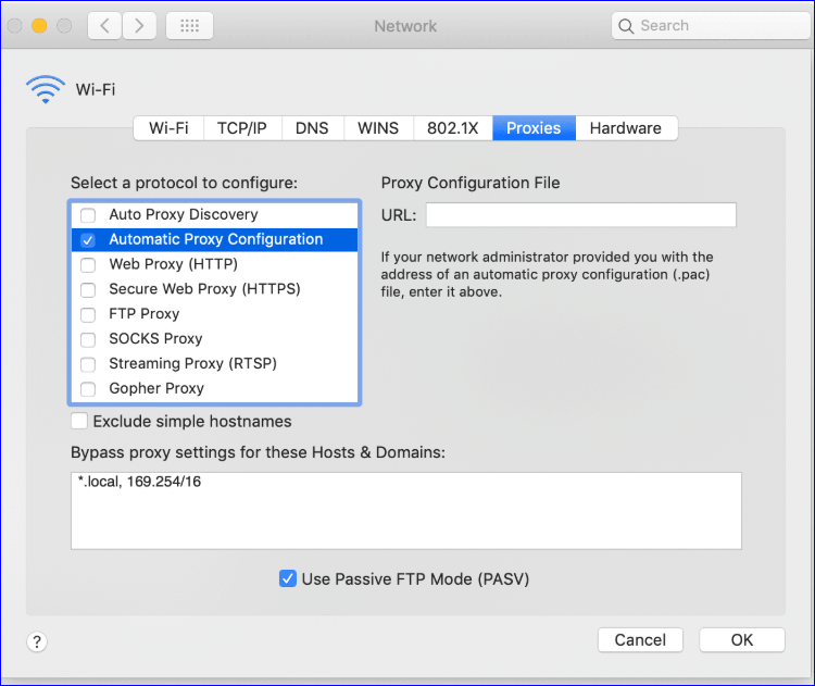Proxy Configurations MAC