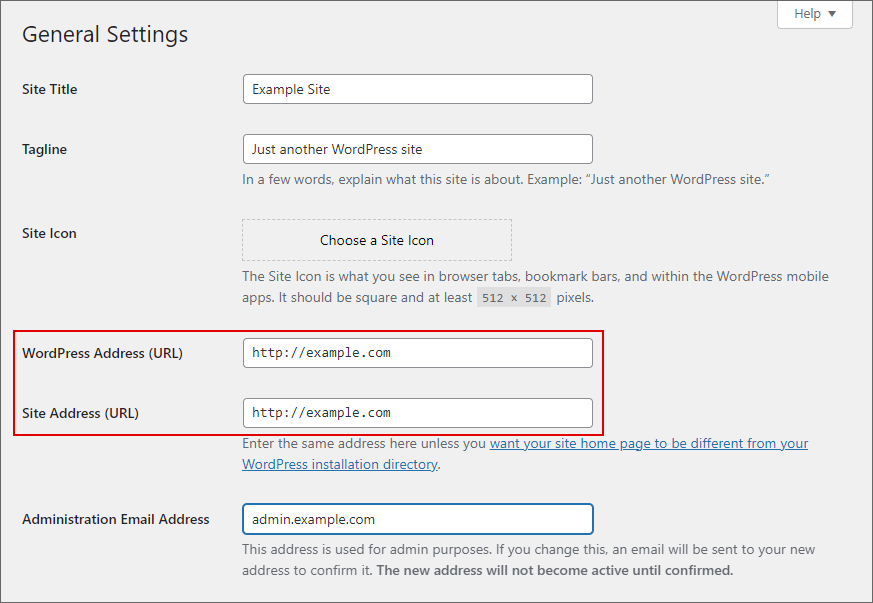 WordPress Address and Site Address