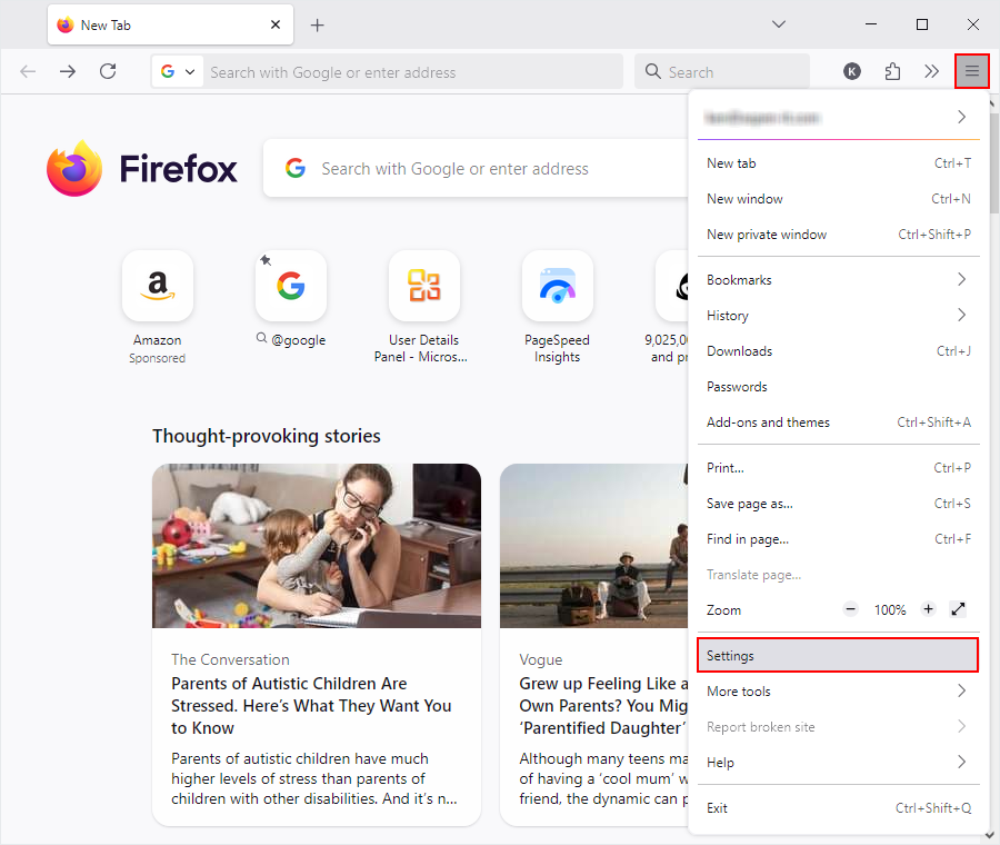 Firefox Menu Settings