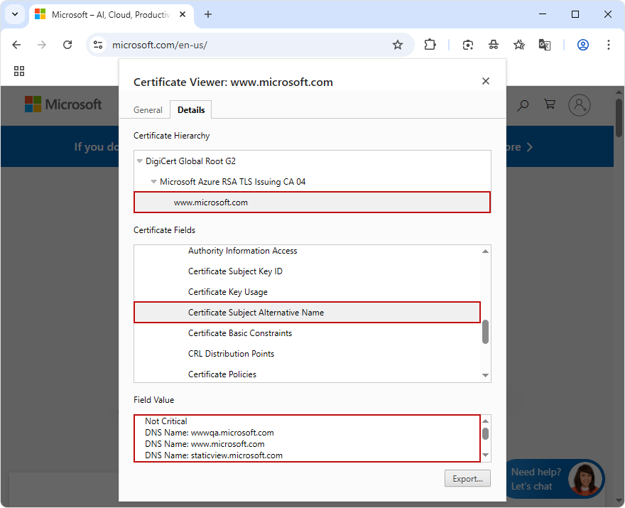 Microsoft SAN SSL Certificate Screenshot