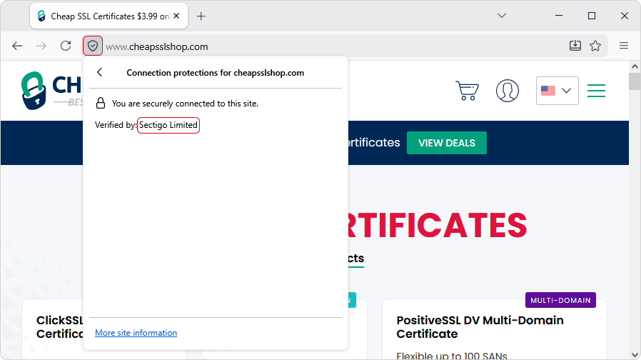 SSL information presented in Firefox