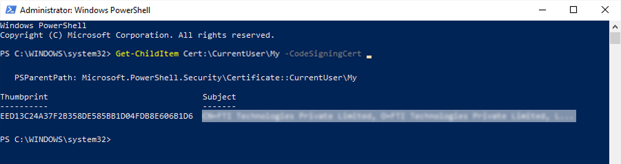 Retrieve Available Code Signing Certificates